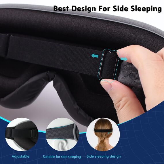 Aosun Schlafmaske für Frauen und Herren, 2024 Upgrade Speziell für Seitenschläfer Optimiertes und Verbessertes Gummiband, 3D Schlafbrille, 100% lichtblockierende Augenmaske mit Ohrstöpseln, Grau