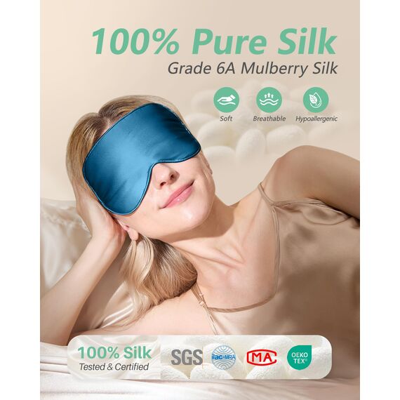 BeeVines Seiden Schlafmaske für Seitenschläfer, 2er-Pack 100% Reine Natürliche Maulbeerseide Augenmaske für Herren & Frauen, 100% Lichtblockierende Schlafmaske mit Verstellbares Gummiband für Reisen