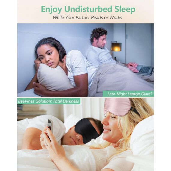 Seiden-Schlafmaske, 2er-Pack Augenmaske aus 100% echter natürlicher reiner Seide mit verstellbarem Riemen, Augenmaske zum Schlafen, BeeVines Augen-Schlafschutz für Yoga-Reisen, blockiert Licht