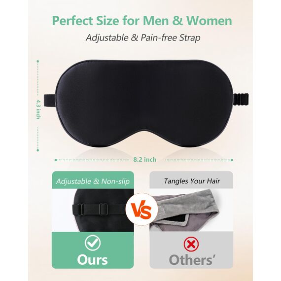BeeVines Seiden Schlafmaske für Seitenschläfer, 2er-Pack 100% Reine Natürliche Maulbeerseide Augenmaske für Herren & Frauen, 100% Lichtblockierende Schlafmaske mit Verstellbares Gummiband für Reisen