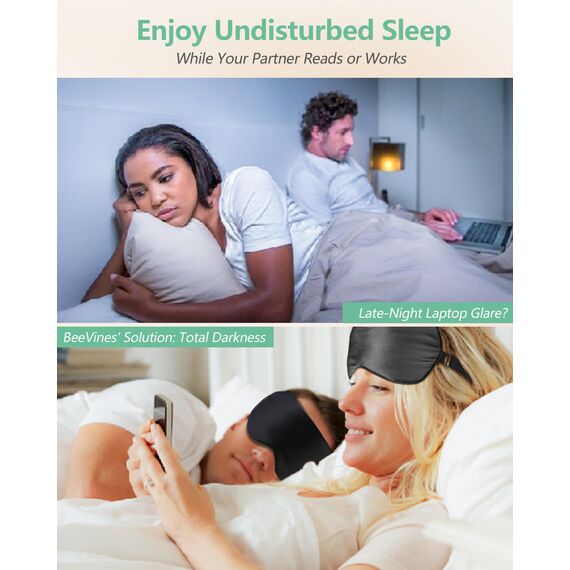 Seiden-Schlafmaske, 2er-Pack Augenmaske aus 100% echter natürlicher reiner Seide mit verstellbarem Riemen, Augenmaske zum Schlafen, BeeVines Augen-Schlafschutz für Yoga-Reisen, blockiert Licht