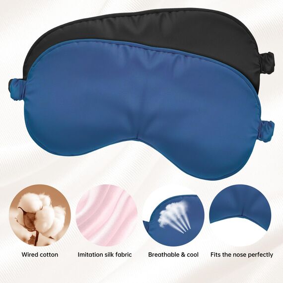 Molain 2 Stück Seidene Schlafmaske, Seide Augenmaske Weiche Augenbinde Schlafen Lichtblockierend Schlafmaske Herren Schlafmasken Seide für Pause, Reise oder Ruhige (Schwarz + Marineblau)