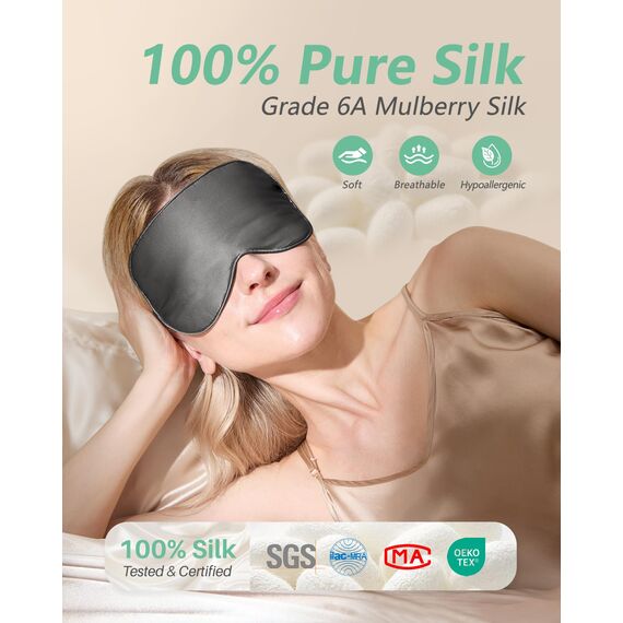 Seiden-Schlafmaske, 2er-Pack Augenmaske aus 100% echter natürlicher reiner Seide mit verstellbarem Riemen, Augenmaske zum Schlafen, BeeVines Augen-Schlafschutz für Yoga-Reisen, blockiert Licht