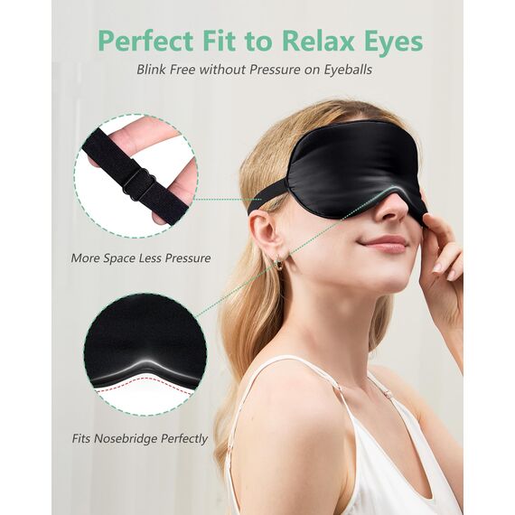 Seiden-Schlafmaske, 2er-Pack Augenmaske aus 100% echter natürlicher reiner Seide mit verstellbarem Riemen, Augenmaske zum Schlafen, BeeVines Augen-Schlafschutz für Yoga-Reisen, blockiert Licht