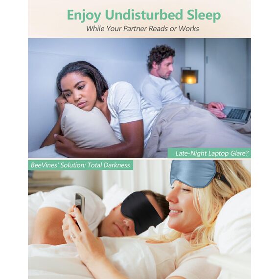 BeeVines Seiden Schlafmaske für Seitenschläfer, 2er-Pack 100% Reine Natürliche Maulbeerseide Augenmaske für Herren & Frauen, 100% Lichtblockierende Schlafmaske mit Verstellbares Gummiband für Reisen