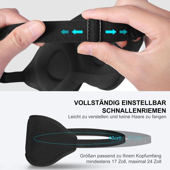 Aosun Schlafmaske für Seitenschläfer, 2025 Upgrade 3D Augenmaske Schlafmasken für Herren und Frauen, 100% Lichtblockierende Schlafbrille mit Verstellbarem Gummiband für Reisen (Schwarz)