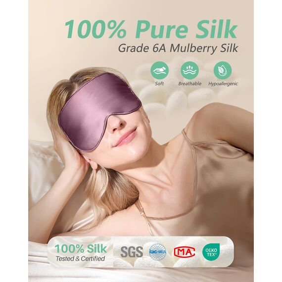 BeeVines Seiden Schlafmaske für Seitenschläfer, 2er-Pack 100% Reine Natürliche Maulbeerseide Augenmaske für Herren & Frauen, 100% Lichtblockierende Schlafmaske mit Verstellbares Gummiband für Reisen