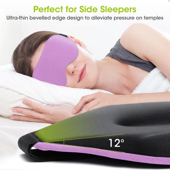 Schlafmaske für Seitenschläfer, Laitver 2025 Aktualisiertes Design 3D Lichtblockierend Augenmaske Frauen & Herren, Bequem & Atmungsaktive Druckfrei Schlafbrille mit Verstellbar Gummiband, Lila