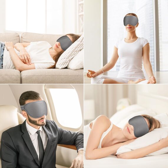Gritin Schlafmaske für Seitenschläfer, 3D Augenhöhlen Schlafbrille mit Verstellbar Gummiband, Lichtblockierend und Atmungsaktiv, Bequem Augenmaske für Mann und Frau, 2 Paar Ohrstöpseln, Dunkelgrau