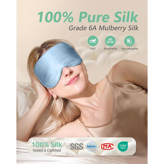 BeeVines Seiden Schlafmaske für Seitenschläfer, 2er-Pack 100% Reine Natürliche Maulbeerseide Augenmaske für Herren & Frauen, 100% Lichtblockierende Schlafmaske mit Verstellbares Gummiband für Reisen