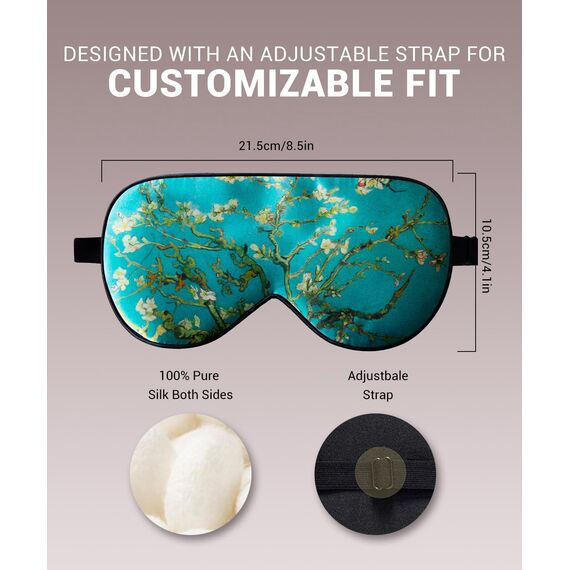 LaCourse 100% Maulbeerseide Schlafmaske mit 4Paaren Ohrstöpseln & Reisetasche. Beide Seiten Echte 19 Momme Seide, Verstellbare Augenmaske für Frauen, Grün-Blumig