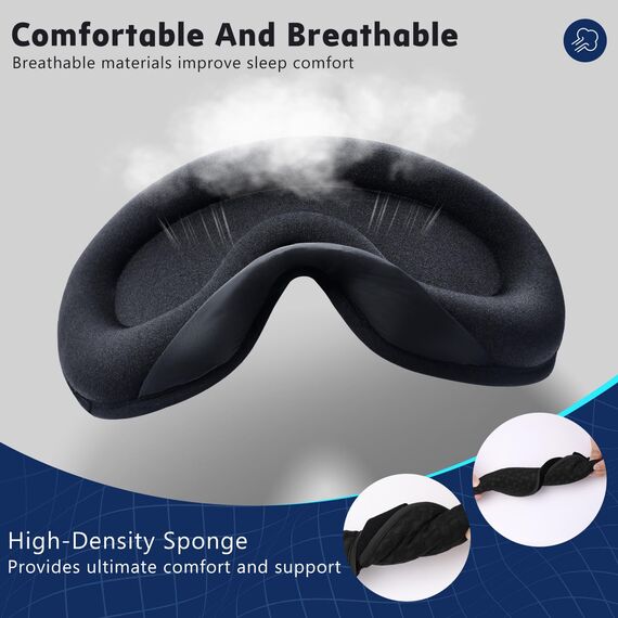 Aosun 3D Schlafmaske für Seitenschläfer, 2025 Upgrade Augenmaske für Frauen & Herren, 100% Lichtblockierend & Atmungsaktiv, Schlafbrille mit Verstellbarem Gummiband & Ohrstöpseln, Reisen, Büro, Yoga