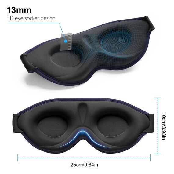 Gritin Schlafmaske für Seitenschläfer, 3D Augenhöhlen Schlafbrille mit Verstellbar Gummiband, Lichtblockierend und Atmungsaktiv, Bequem Augenmaske für Mann und Frau, 2 Paar Ohrstöpseln, Tibetisch Blau