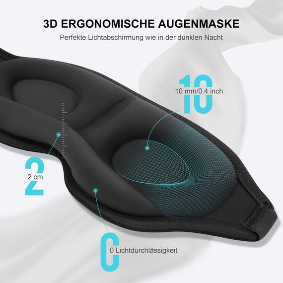 Aosun Schlafmaske für Seitenschläfer, 2025 Upgrade 3D Augenmaske Schlafmasken für Herren und Frauen, 100% Lichtblockierende Schlafbrille mit Verstellbarem Gummiband für Reisen (Schwarz)