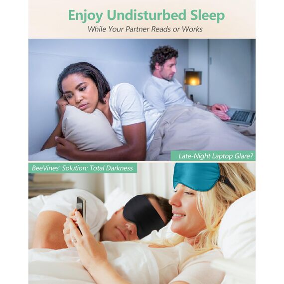 BeeVines Seiden Schlafmaske für Seitenschläfer, 2er-Pack 100% Reine Natürliche Maulbeerseide Augenmaske für Herren & Frauen, 100% Lichtblockierende Schlafmaske mit Verstellbares Gummiband für Reisen
