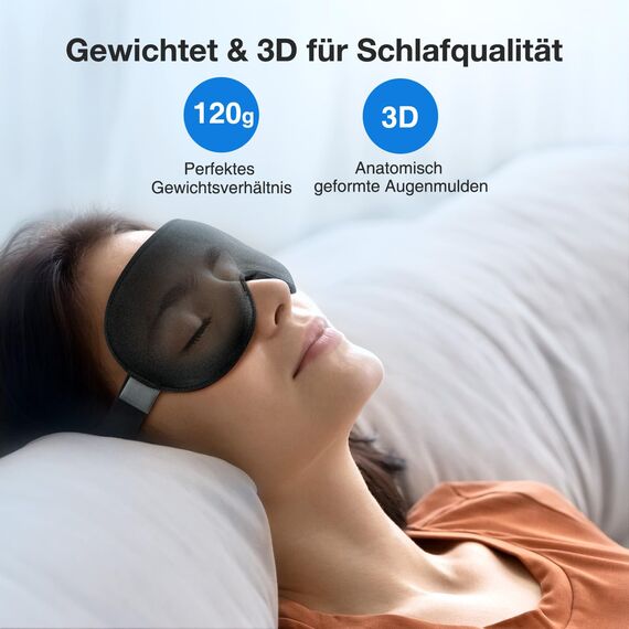 Umisleep 2026 Gewichtet Schlafmaske für Herren & Frauen, 3D Augenmaske Schlafmaske für Druckentlastung, 100% Lichtblockierende Schlafbrille mit verstellbarem Gurt für Reisen, Yoga, 120 g, Schwarz