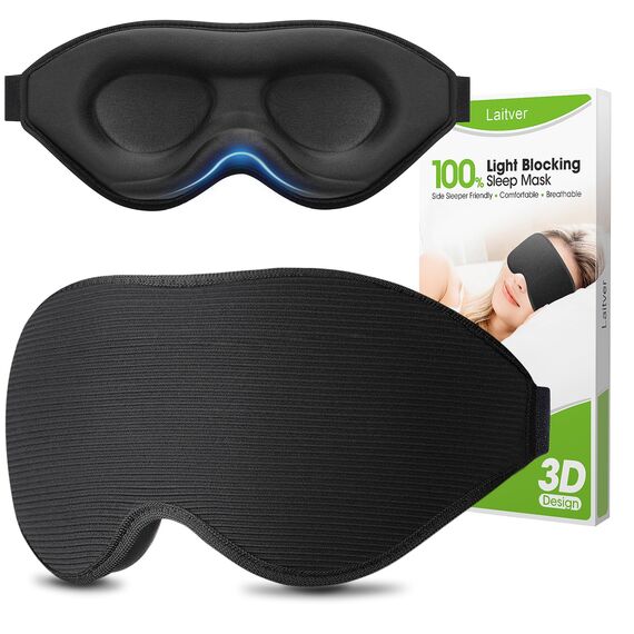 Schlafmaske für Seitenschläfer, Laitver 2025 Aktualisiertes Design 3D Lichtblockierend Augenmaske Frauen & Herren, Bequem & Atmungsaktive Druckfrei Schlafbrille mit Verstellbar Gummiband für Reisen
