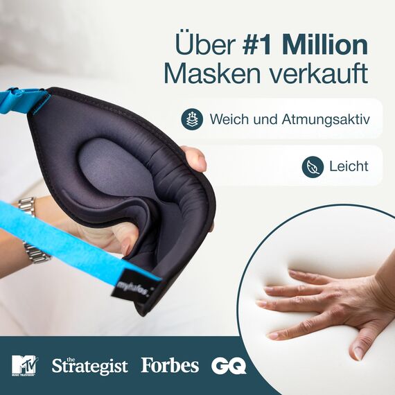 MyHalos Schlafmaske 3D für Frauen & Herren – Verdunkelnde Augenmaske zum Schlafen mit Etui – Druckfrei, Atmungsaktiv & Waschbar – Ideal für Reisen, Flugzeug, Seitenschläfer & Wimpernverlängerung