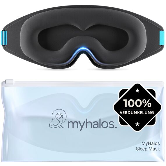 MyHalos Schlafmaske 3D für Frauen & Herren – Verdunkelnde Augenmaske zum Schlafen mit Etui – Druckfrei, Atmungsaktiv & Waschbar – Ideal für Reisen, Flugzeug, Seitenschläfer & Wimpernverlängerung