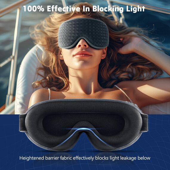 Aosun Schlafmaske für Frauen und Herren, 2024 Upgrade Speziell für Seitenschläfer Optimiertes und Verbessertes Gummiband, 3D Schlafbrille, 100% lichtblockierende Augenmaske mit Ohrstöpseln, Grau