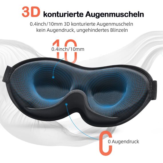 INNELO Schlafmaske für Herren Frauen, 2024 Bequeme Atmungsaktive 3D Augenmaske, mit tiefen Augenhöhlen und erhöhten Nasenpads, 100％ Lichtblockierende Schlafbrille mit Memory Foam für Reisen, Schwarz