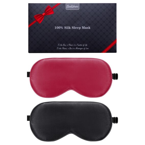 BeeVines Seiden Schlafmaske für Seitenschläfer, 2er-Pack 100% Reine Natürliche Maulbeerseide Augenmaske für Herren & Frauen, 100% Lichtblockierende Schlafmaske mit Verstellbares Gummiband für Reisen