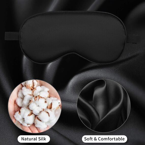 Audamp Schlafmaske Augenmaske Nachtmaske Verstellbarem Band Hautfreundlich Seide Ultraweiche Schlafbrille 1 Stück (Schwarz)