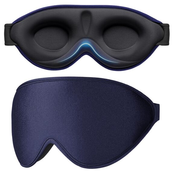 Gritin Schlafmaske für Seitenschläfer, 3D Augenhöhlen Schlafbrille mit Verstellbar Gummiband, Lichtblockierend und Atmungsaktiv, Bequem Augenmaske für Mann und Frau, 2 Paar Ohrstöpseln, Tibetisch Blau