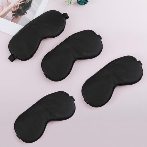 4er Pack Schlafmaske Aus Seide Augenmaske Zum Schlafen Weiche Satin Augenbinde Mit Gummiband Bequeme Nachtschlafmaske für Damen Und Herren (Schwarz)