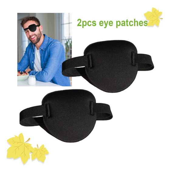 RIKEYO 2er-Pack Schwarze Medizinisch Augenklappen für Erwachsene und Kinder, 3D verstellbare Augenklappe für rechtes oder linkes Auge, Piratenkostüm augenklappe