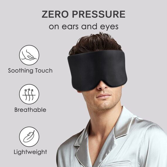 OLESILK 100% Maulbeerseide Schlafmaske Augenmaske mit verstellbarem Kopfband für Herren und Frauen, große Schlafmaske und Augenbinde für Nachtschlaf, Reisen und Nickerchen, Schwarz