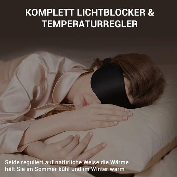 LaCourse 22 Momme Schlafmaske aus 100% natürlicher Maulbeerseide, geeignet für Schlaf, Kühle, Bequeme & Verdunkelnde Schlafmaske mit elastischem Seidenband, reiner Seidenfüllung (Schwarz)