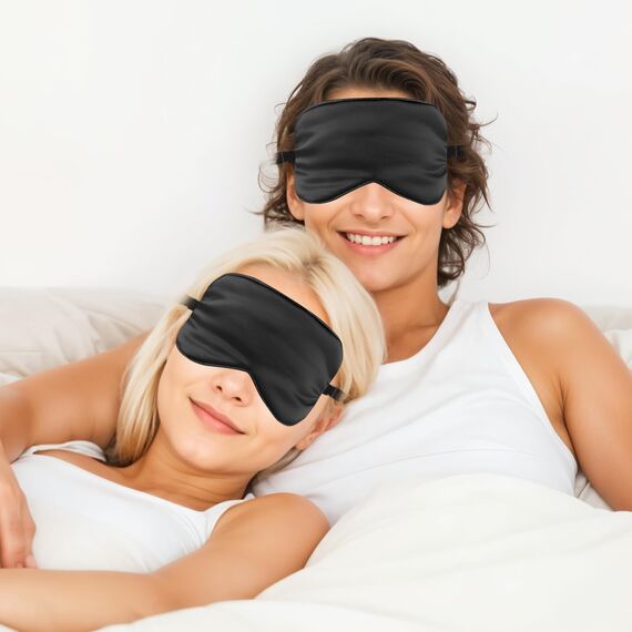 2er Pack Schlafmaske Aus Seide Augenmaske Zum Schlafen Weiche Satin Augenbinde Mit Gummiband Bequeme Nachtschlafmaske für Damen Und Herren (Schwarz)