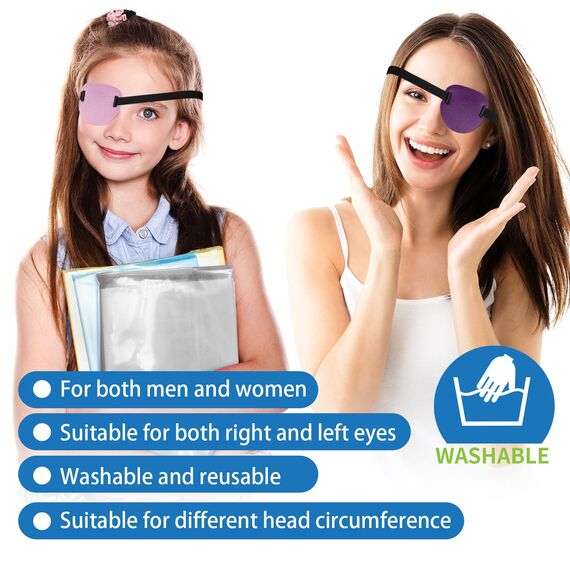 3D-Augenklappen für Erwachsene und Kinder, verstellbare medizinische Augenklappe für rechtes oder linkes Auge, eine Augenabdeckung für Amblyopie, faules Auge, Piratenkostüm (Rosa, Violett), 2 Stück