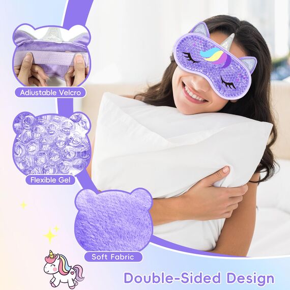 Einhorn Schlafmaske 2 Stück Kühlend, Schlaf Entspannungs Augenmaske, Augenmaske mit Gel Kühlmask Für Kältetherapie Geschwollene und Müde Augen