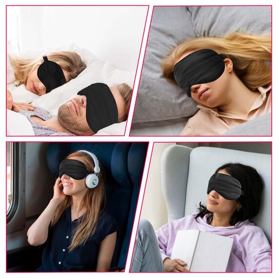 4er Pack Schlafmaske Aus Seide Augenmaske Zum Schlafen Weiche Satin Augenbinde Mit Gummiband Bequeme Nachtschlafmaske für Damen Und Herren (Schwarz)