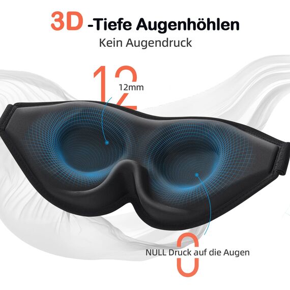 INNELO 3D Schlafmaske für Herren Frauen, 2025 Seiten Verbesserte Augenmaske für Seitenschläfer, 100％ Lichtblockierende Ergonomische Schlafbrille,mit Bequeme Drucklos-Augenhöhlen für Reisen, Schwarz