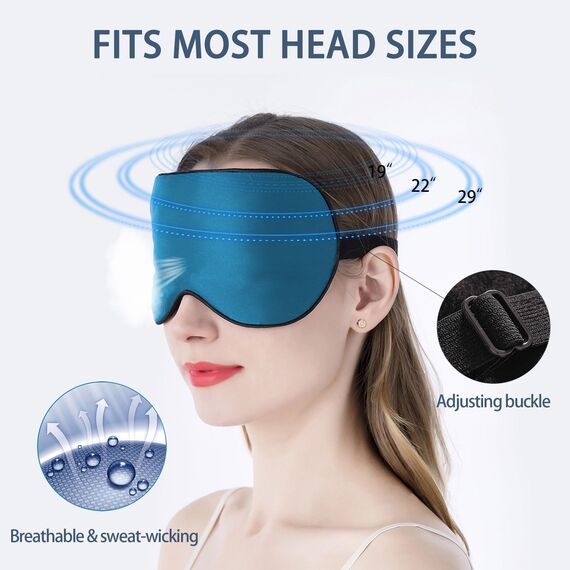 townssilk 2 x Schlafmaske aus 100% Seide mit verstellbarem Band, bequeme und superweiche Augenmaske, 1 x Schwarz und 1 x Blau (Peacockblue)