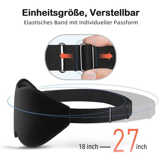 INNELO 3D Schlafmaske für Seitenschläfer, 100 % lichtdicht, mit vertieftem Augenbereich, schont Wimpern, weich & bequem, inkl. Tasche – für Frauen Herren, ideal für Reisen, Schwarz