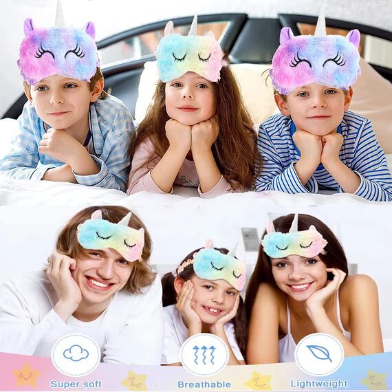 Augenmaske zum Schlafen Annimal Eye Mask Plüsch Cartoon Einhorn für erwachsene Kinder, 3D Süße Augenmaske Einhorn Breathable Eyeshade Ideal für Reisen Nickerchen … (lila)