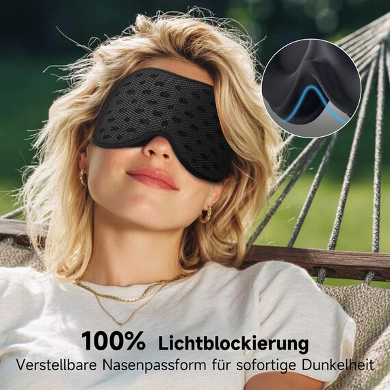 Umisleep 100 % lichtdichte atmungsaktive Schlafmaske für Herren & Frauen – 2025 Edition, 3D Schlafbrille, ultraleicht & bequem, mit Aufbewahrungstasche, für Reisen, Flugzeug, Nachtschicht, Schwarz