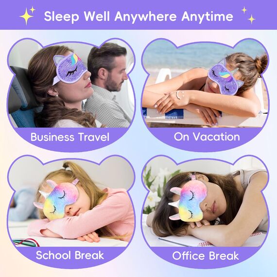 Einhorn Schlafmaske 2 Stück Kühlend, Schlaf Entspannungs Augenmaske, Augenmaske mit Gel Kühlmask Für Kältetherapie Geschwollene und Müde Augen