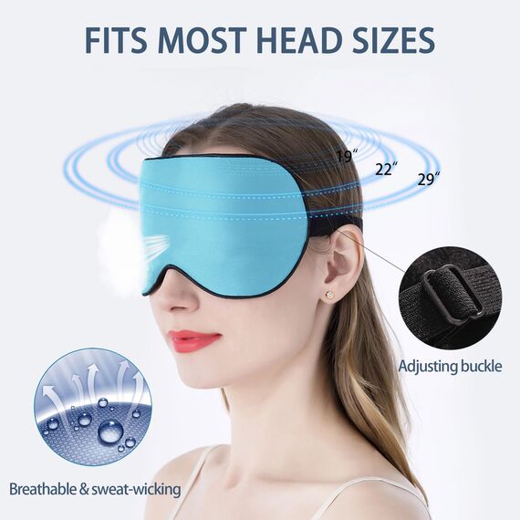 townssilk 2 x Schlafmaske aus 100% Seide mit verstellbarem Band, bequeme und superweiche Augenmaske, 1 x schwarz und 1 x iceblue