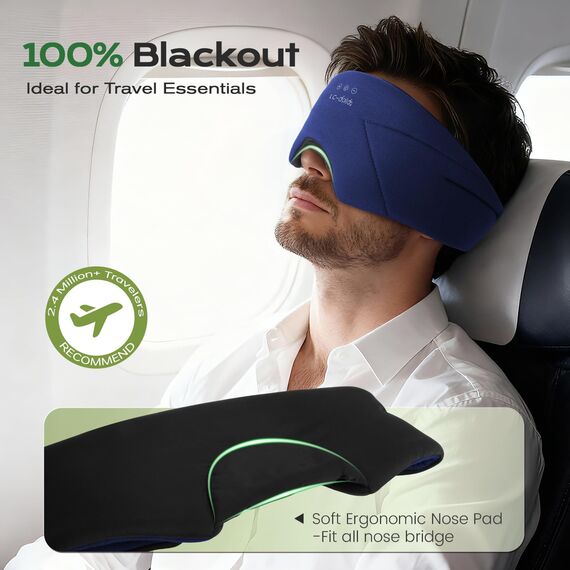 LC-dolida Schlafmaske mit Kopfhörern Bluetooth Schlafkopfhörer, Augenmaske mit Weicher Bambus Baumwolle für Frauen Herren, Augenabdeckung zum Schlafen Seitenschläfer mit Mikrofon