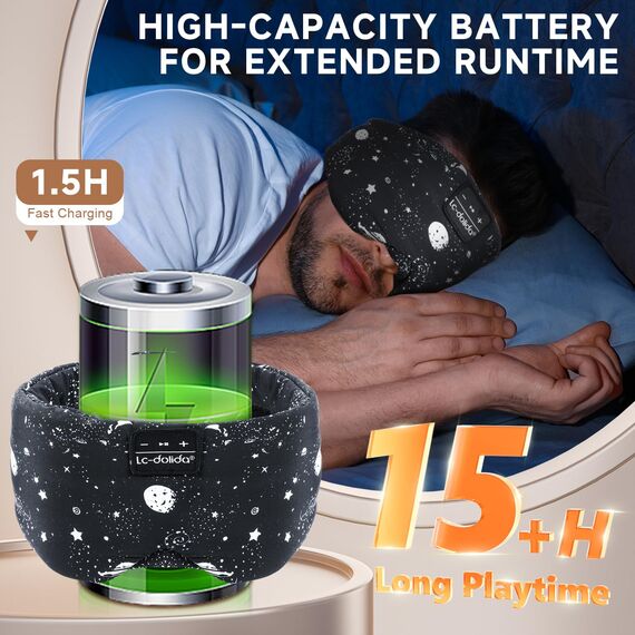 LC-dolida Schlafmaske mit Kopfhörer Schlafkopfhörer Seitenschläfer für Frauen Herren,Augenmaske Baumwolle Waschbar Schlafbrille mit Mikrofon für Reisen/Nickerchen/Yoga/Meditation/Schlafen