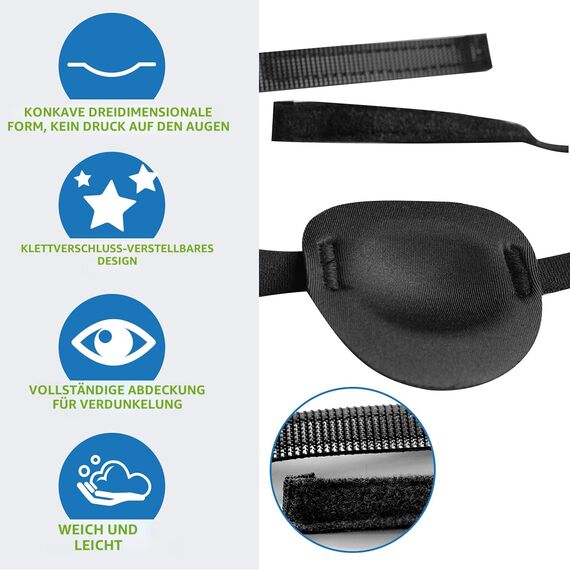 RIKEYO 3D-Augenklappen für Erwachsene, verstellbare medizinische Augenklappe für rechtes oder linkes Auge, eine Augenabdeckung für Amblyopie, Faules Auge, Piratenkostüm (Schwarz, Sterne), 2