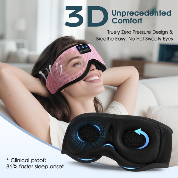 LC-dolida Schlafmaske mit Kopfhörer Bluetooth V5.4, Ultraweiche 3D Schlafkopfhörer Kopfhörer zum Schlafen für Frauen Herren,Augenmaske Schlafbrille mit Mikrofon für Reisen/Nickerchen/Yoga/Meditation