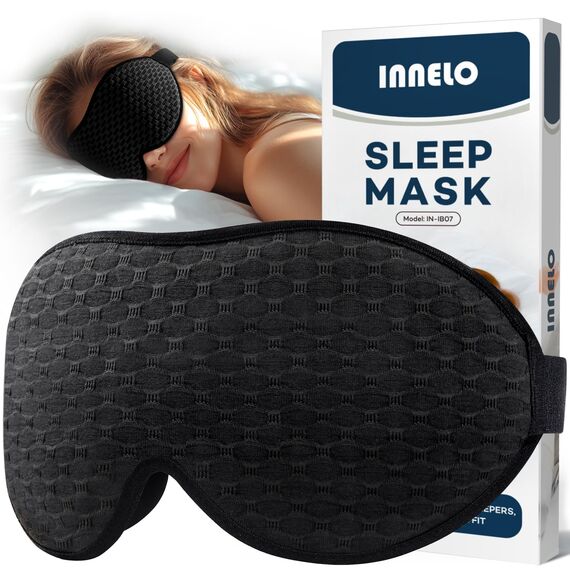 INNELO 3D Schlafmaske für Herren Frauen, 2025 Seiten Verbesserte Augenmaske für Seitenschläfer, 100％ Lichtblockierende Ergonomische Schlafbrille,mit Bequeme Drucklos-Augenhöhlen für Reisen, Schwarz
