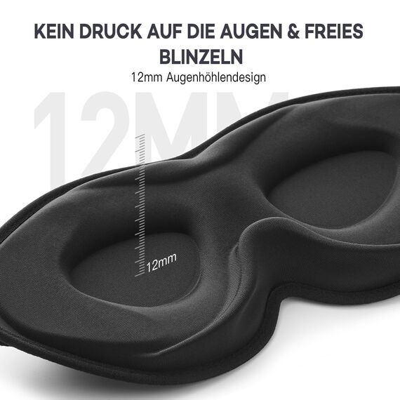 onaEz 3D Schlafmaske für Herren und Frauen, 2024 Total Licht Blockierendes Augenmaske, 12mm Vertiefte Augenhöhlen & Erhöhen Nasenpads, Schlafbrille aus Eisseide für Reisen, Nickerchen, Schwarz