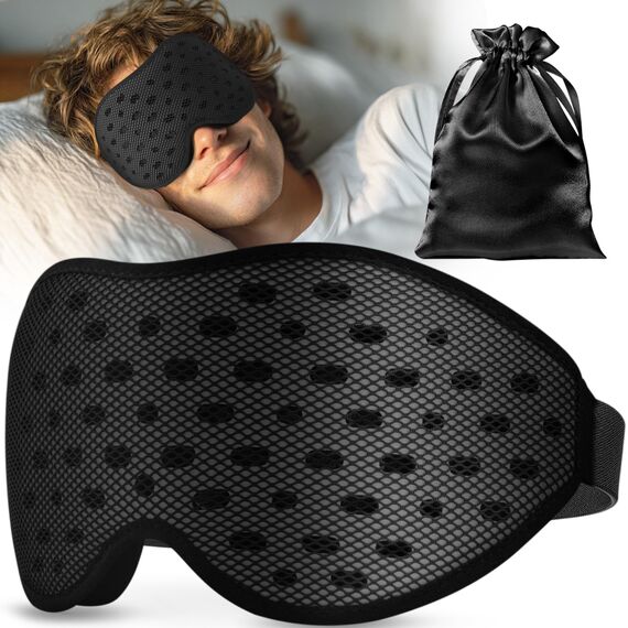 Umisleep 100 % lichtdichte atmungsaktive Schlafmaske für Herren & Frauen – 2025 Edition, 3D Schlafbrille, ultraleicht & bequem, mit Aufbewahrungstasche, für Reisen, Flugzeug, Nachtschicht, Schwarz